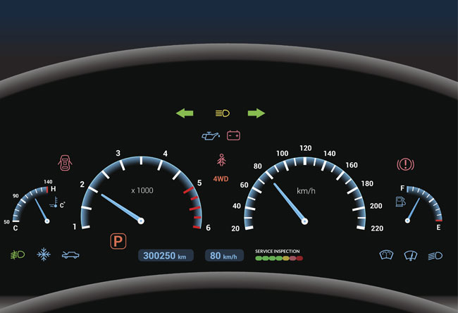 testigos de luces del coche en el cuadro de instrumentos Taller Baldajos